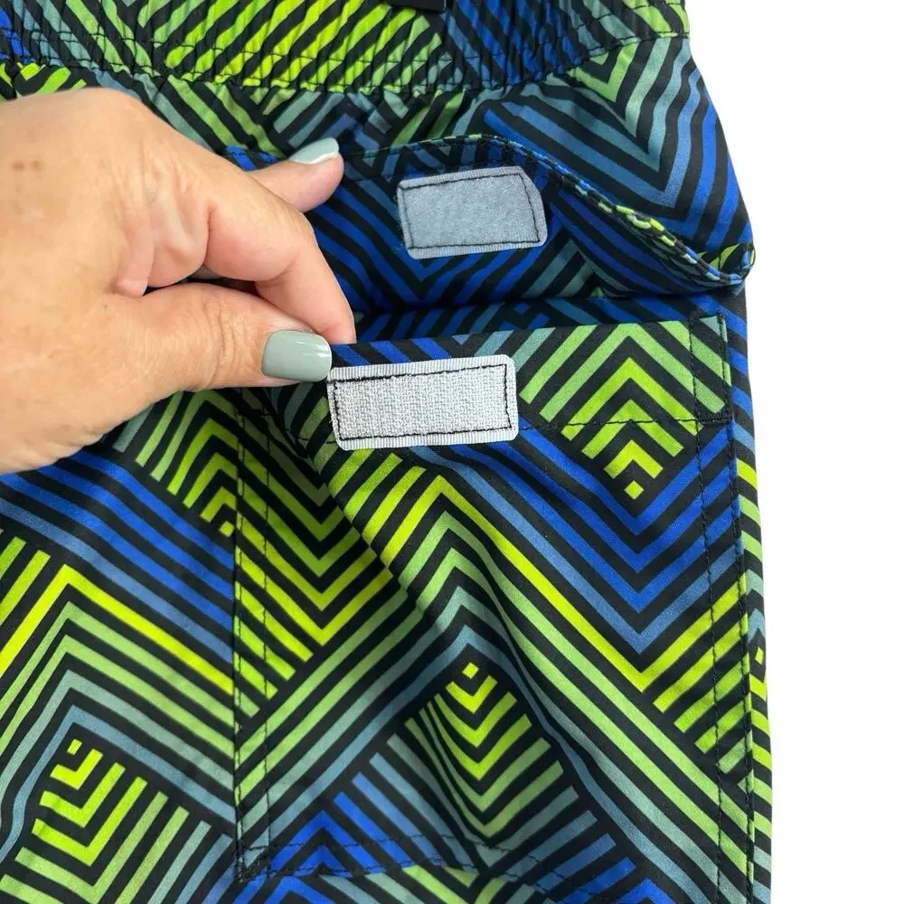 Psycho Bunny Swim Trunks Large Blue Green Adrian Chevron Logo Board Shorts Beach